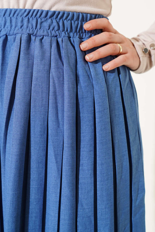 Jupe plissée à taille élastique Indigo