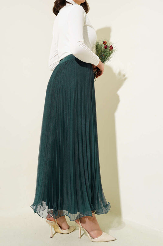 Jupe en tulle plissée à volants et taille élastique émeraude