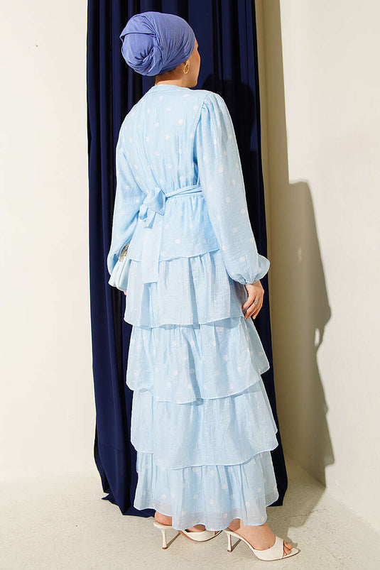 Belted Polka Dot Layered Dress Baby Blue