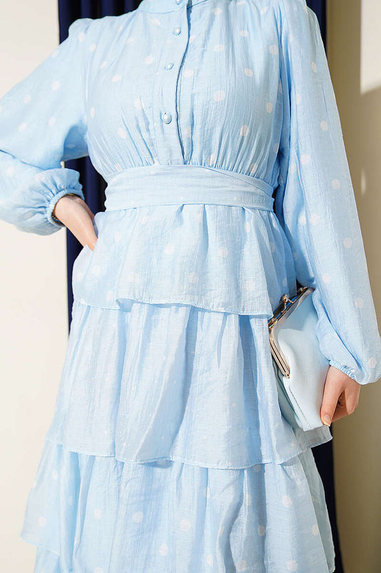 Belted Polka Dot Layered Dress Baby Blue
