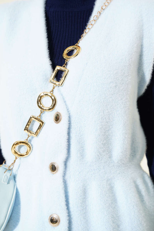 Elastic Waistband Bearded Knit Vest Baby Blue