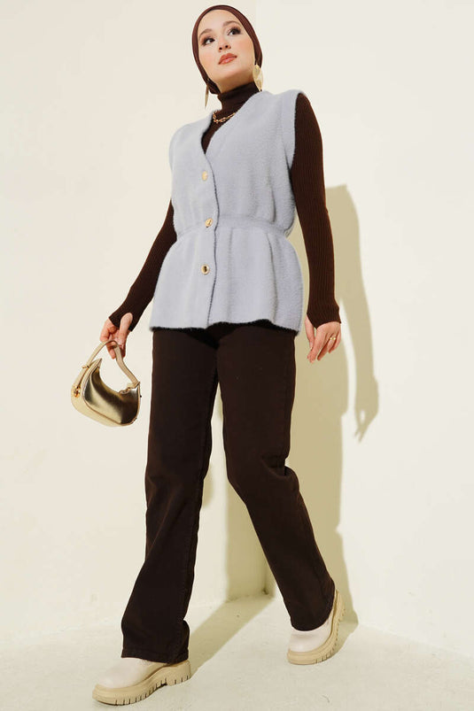 Gilet en tricot à barbe avec ceinture élastique gris