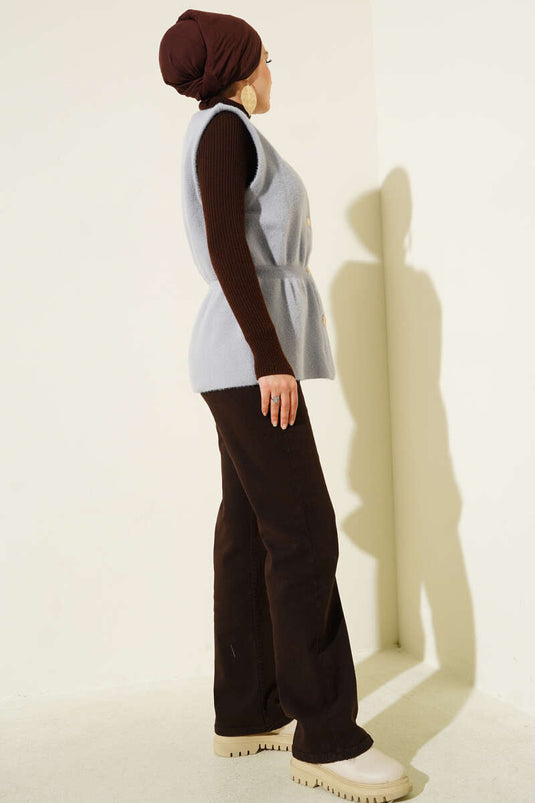 Gilet en tricot à barbe avec ceinture élastique gris