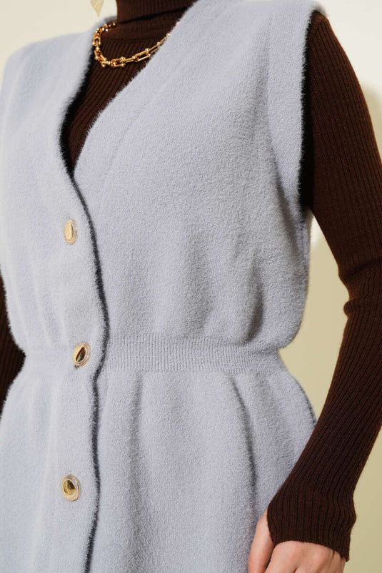 Gilet en tricot à barbe avec ceinture élastique gris