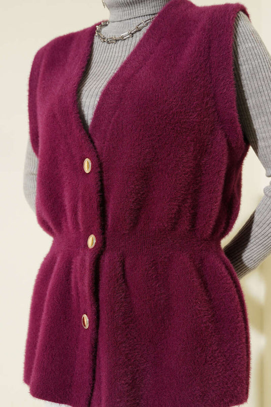 Gilet en tricot à barbe avec ceinture élastique Prune