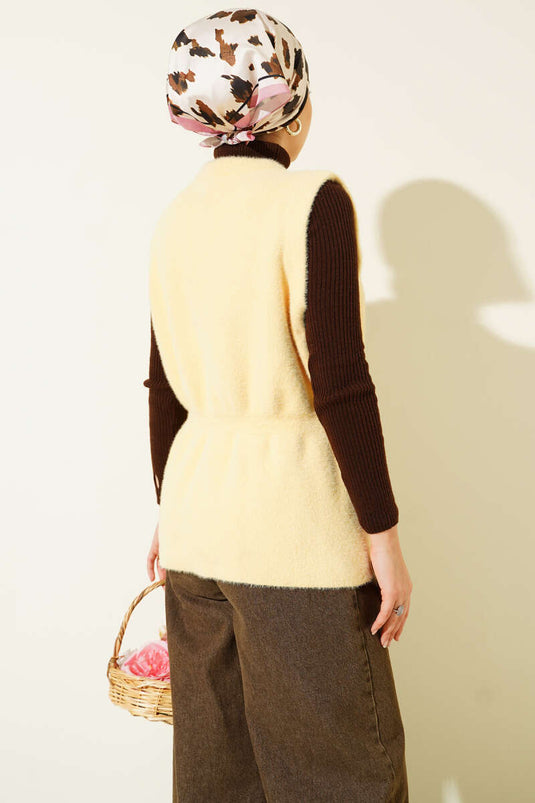 Gilet en maille jaune à barbe et taille élastique