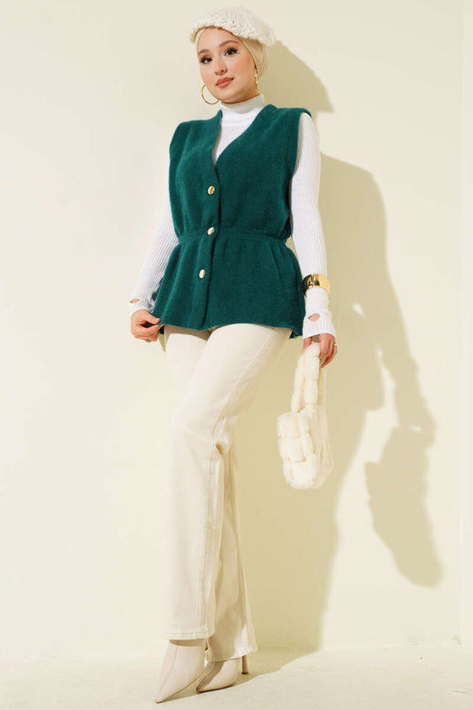 Gilet en tricot à barbe avec ceinture élastique Émeraude