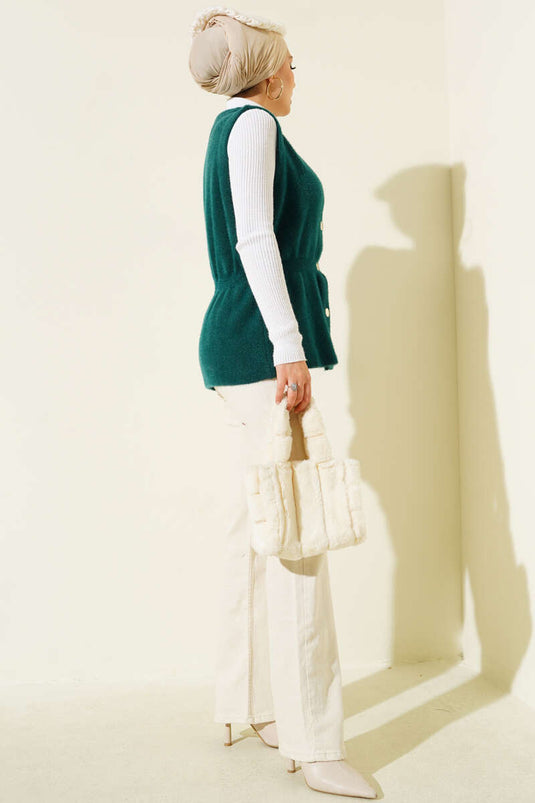 Gilet en tricot à barbe avec ceinture élastique Émeraude