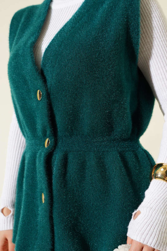 Gilet en tricot à barbe avec ceinture élastique Émeraude