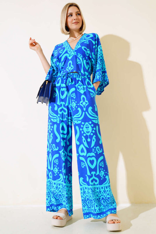 Bel Elastic Loose Two-Piece Set Royal Blue