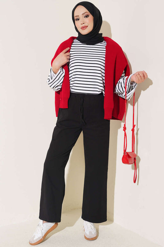 Pantalon Large Élastiqué Noir