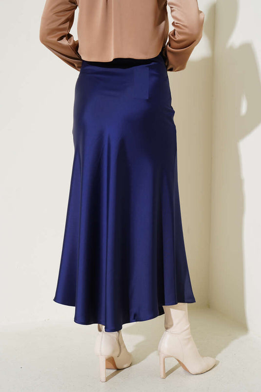 Rok van satijn met elastische tailleband, marineblauw