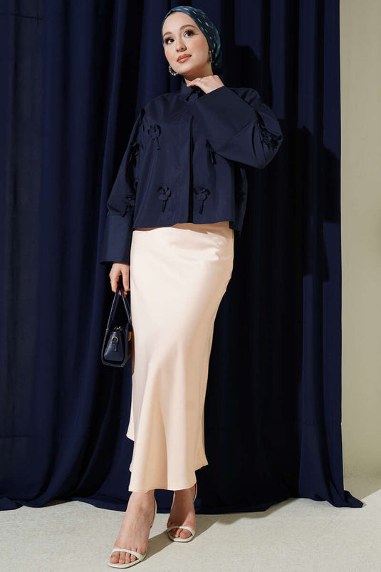 Jupe en satin à taille élastique poudre