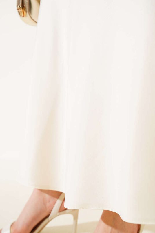 Elastic Waist Satin Flared Skirt Cream
