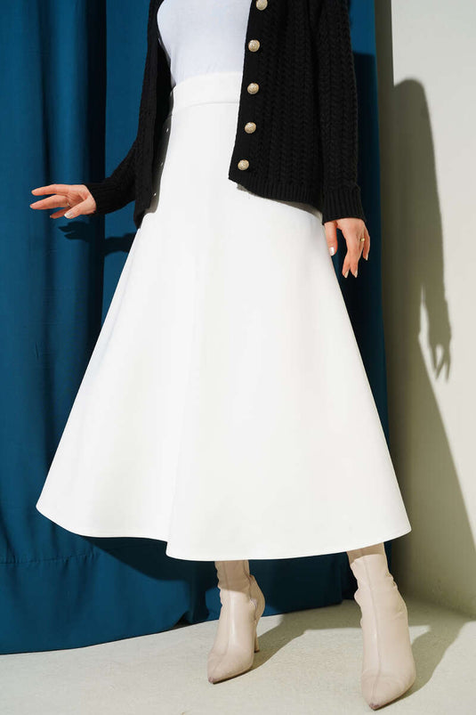 Bel Lastikli Scuba Çan Etek Beyaz