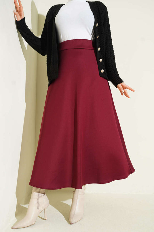 Jupe cloche en scuba avec ceinture élastique bordeaux