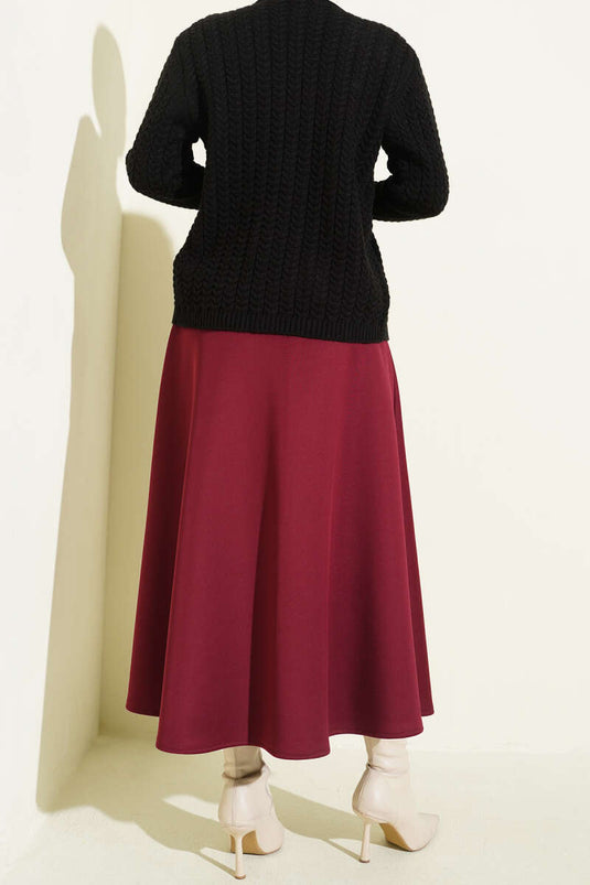 Jupe cloche en scuba avec ceinture élastique bordeaux