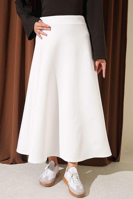 Beige Elasticated Scuba Flared Skirt