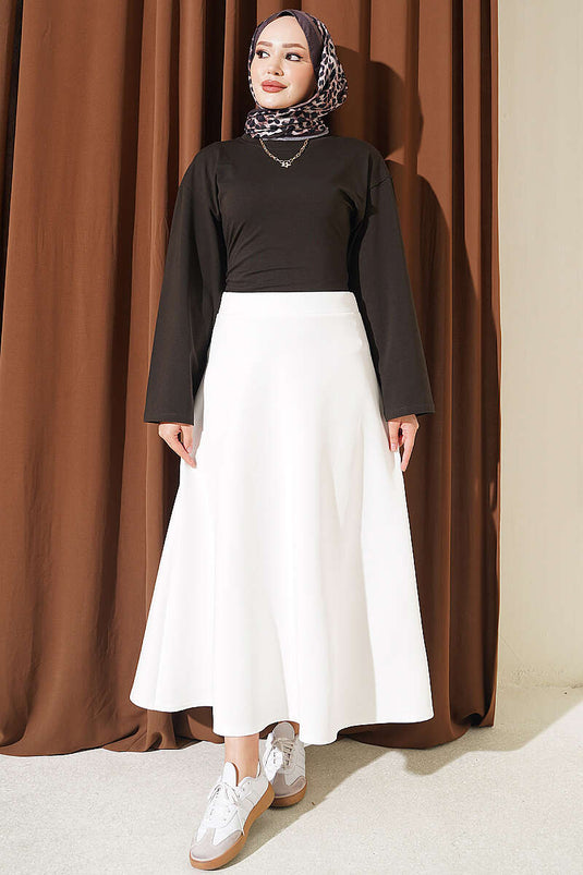 Beige Elasticated Scuba Flared Skirt