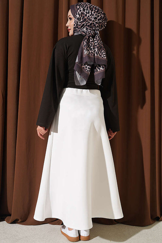 Beige Elasticated Scuba Flared Skirt