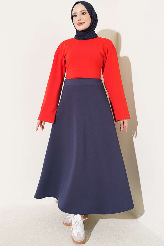 Bel Elasticated Scuba Flared Skirt Navy
