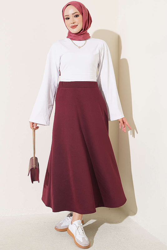 Purple Elasticated Scuba Flared Skirt