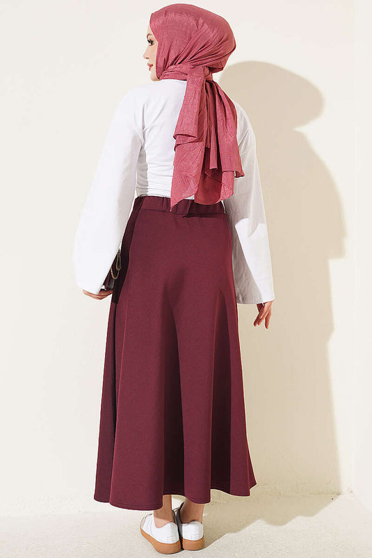 Purple Elasticated Scuba Flared Skirt