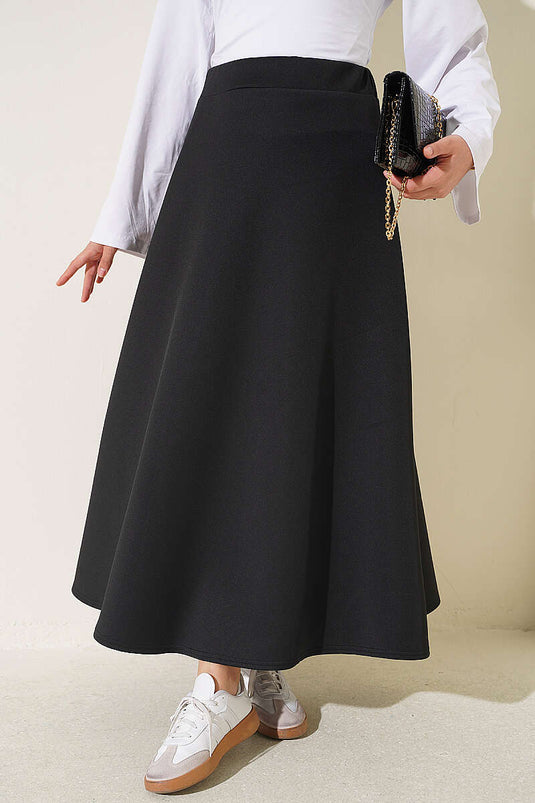 Black Elasticated Scuba Flared Skirt