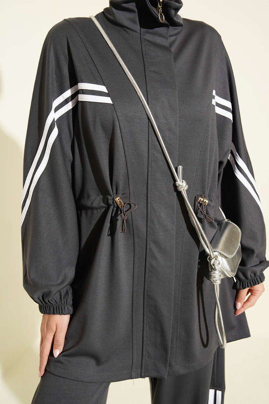 Ensemble Deux Pièces À Rayures Et Élastique Gris