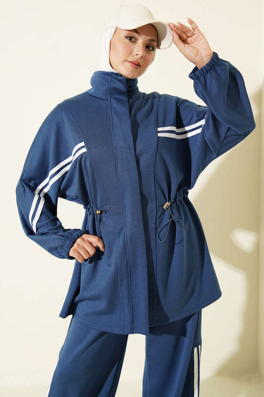 Ensemble Deux Pièces Indigo À Rayures Et Taille Élastique