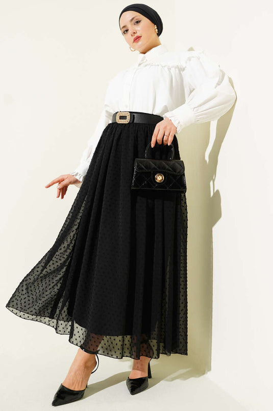 Schwarzer Glockenrock aus Chiffon mit Gummibund