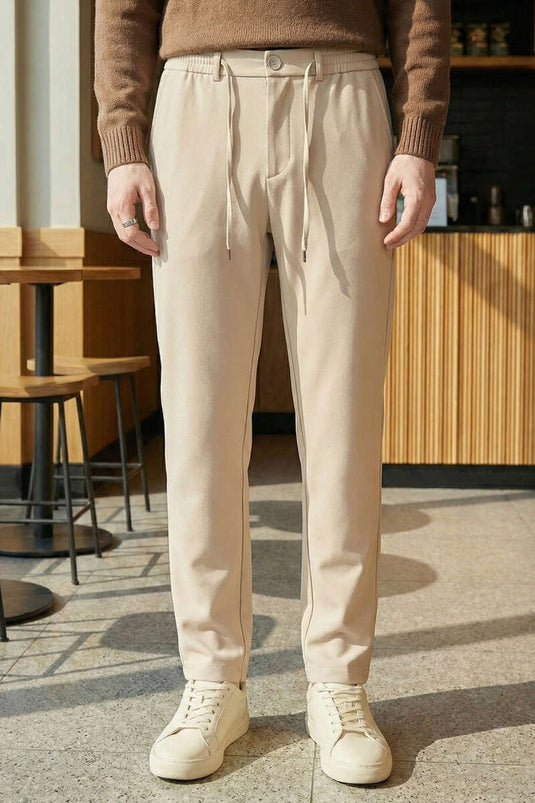 Bel Lastikli Slim Fit Men's Trousers Beige
