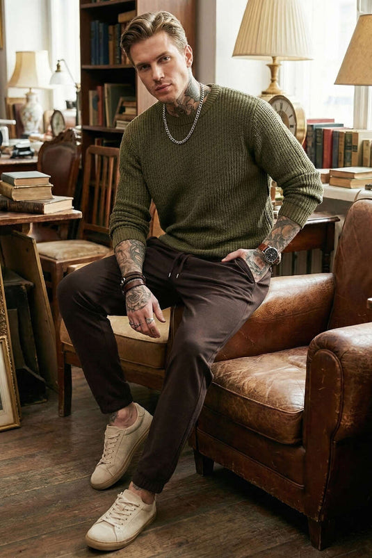 Bel Lastikli Slim Fit Erkek Pantolon Kahve