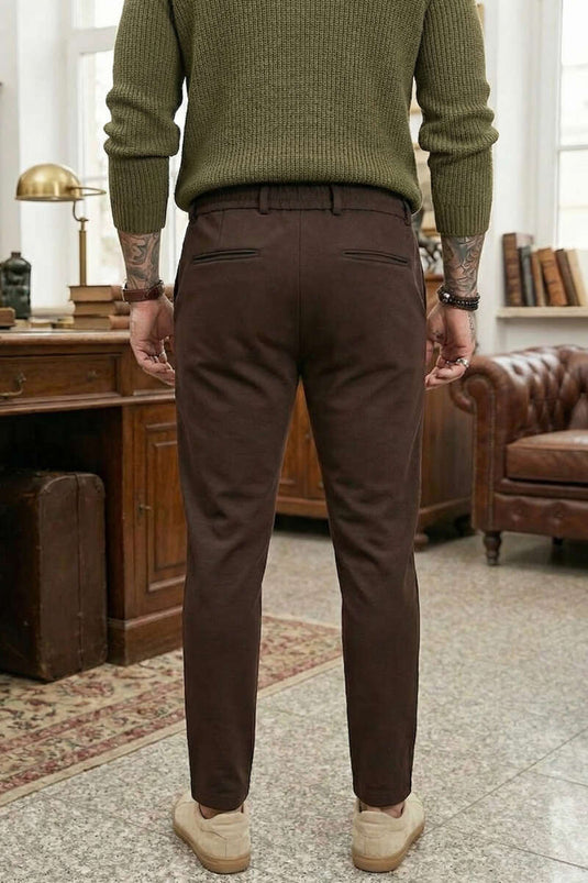 Men's Slim Fit Trousers with Waist Elastic Brown
