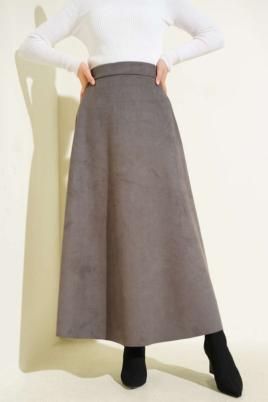 Wildlederrock mit elastischem Bund, Rauchgrau