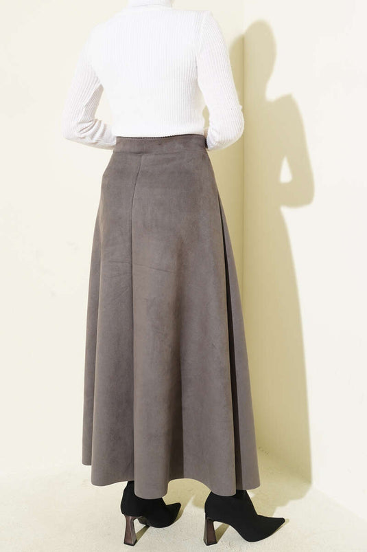 Suede Skirt with Elastic Waistband, Smoke Grey