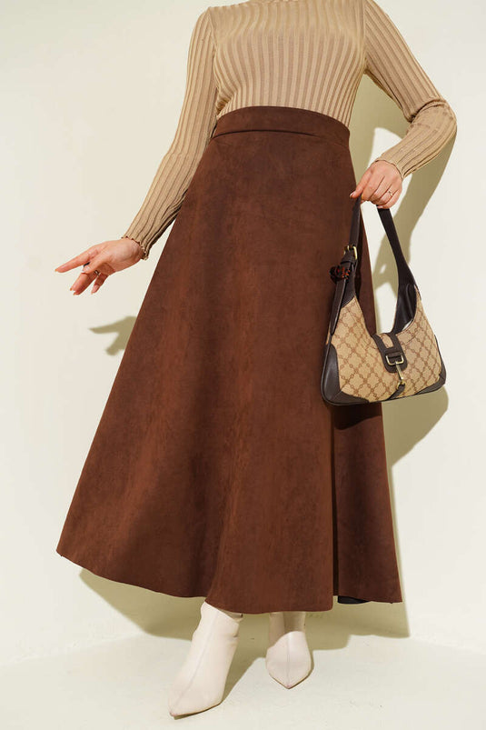 Jupe en daim à ceinture élastique marron