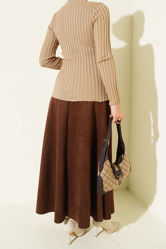 Jupe en daim à ceinture élastique marron