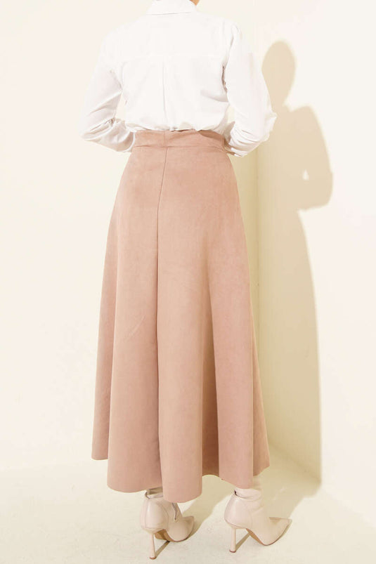 Bel Lastikli Süet Etek Latte