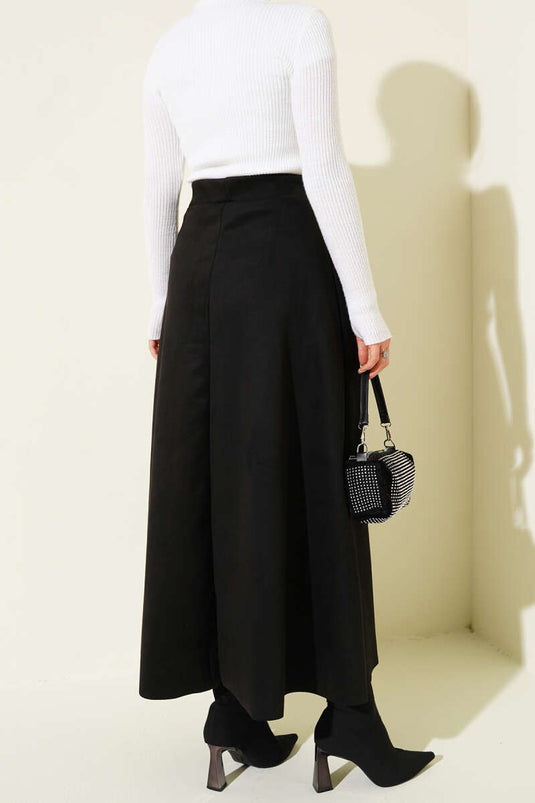 Elastic Waist Suede Skirt Black