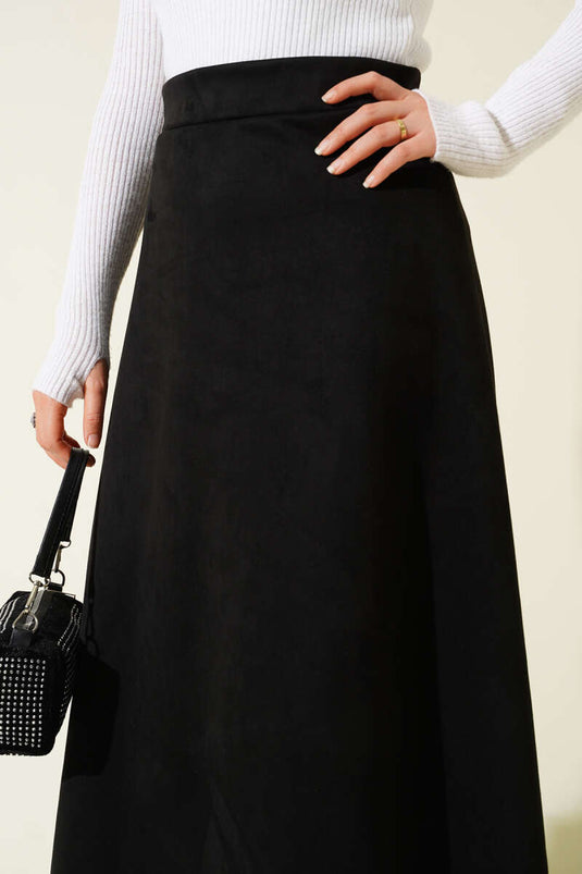 Elastic Waist Suede Skirt Black