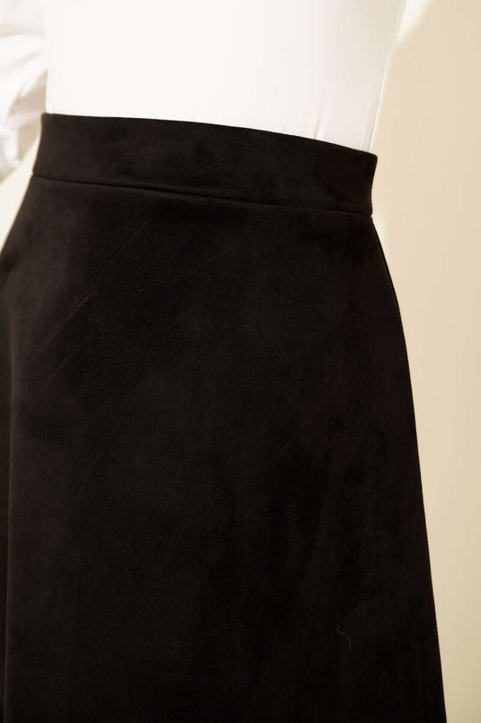 Jupe évasée en daim avec taille élastiquée, noire