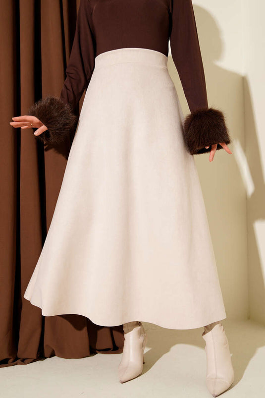 Bel Lastikli Süet Kloş Etek Taş