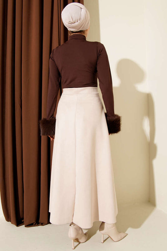 Bel Lastikli Süet Kloş Etek Taş