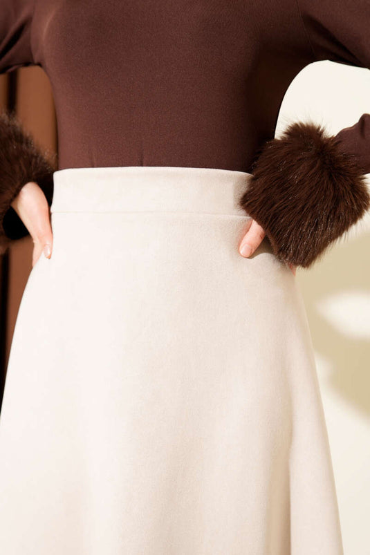 Bel Lastikli Süet Kloş Etek Taş