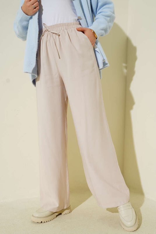 Pantalon en Tencel à ceinture élastique beige