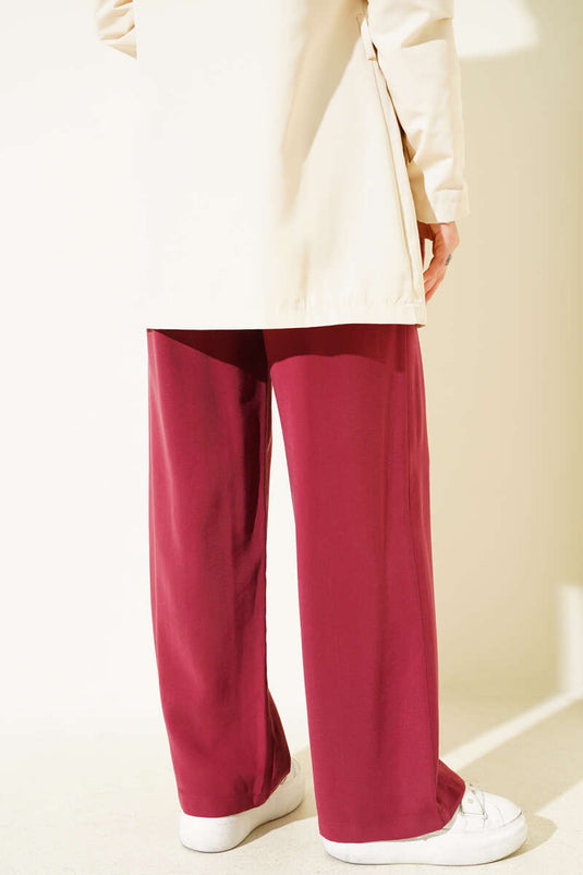 Tencel-Hose mit elastischem Bund, Burgunderrot