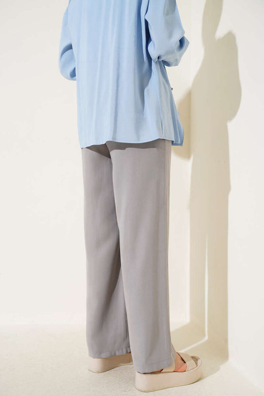 Tencel Pants with Elastic Waistband, Grey