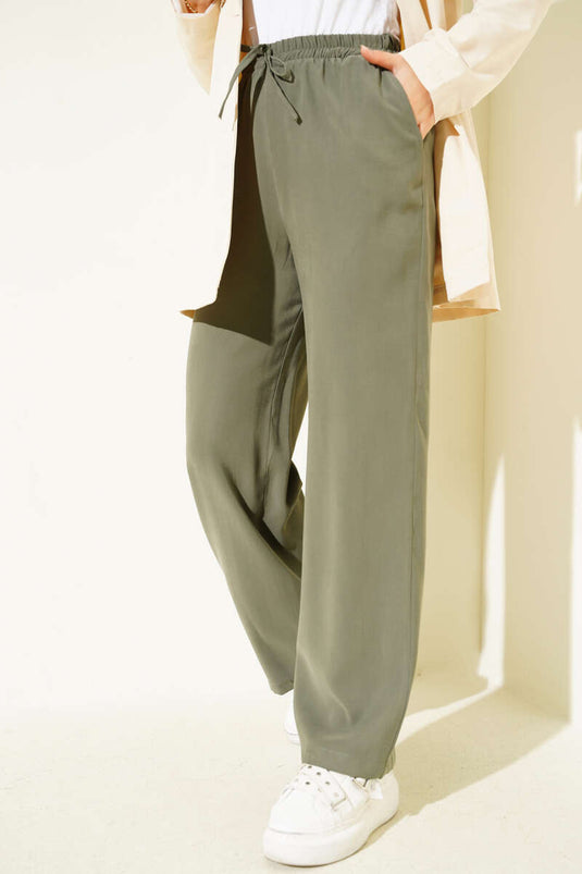 Tencel-Hose mit elastischem Bund, Khaki