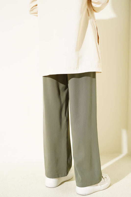 Tencel-Hose mit elastischem Bund, Khaki